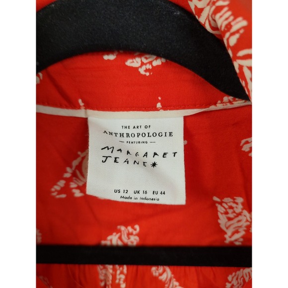 Anthropologie Margaret Jane Red Tiger Print Button Up Shirt Women's Size 12 - Picture 3 of 9